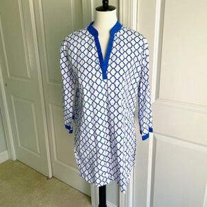 Cape Madras Blue White Preppy Pool Beach Cover Up Tunic Dress Size Large